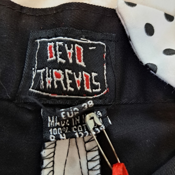 Dead Threads Rockabilly Skirt Goth Long A Line Polka Dot Black White Bow - Picture 12 of 12